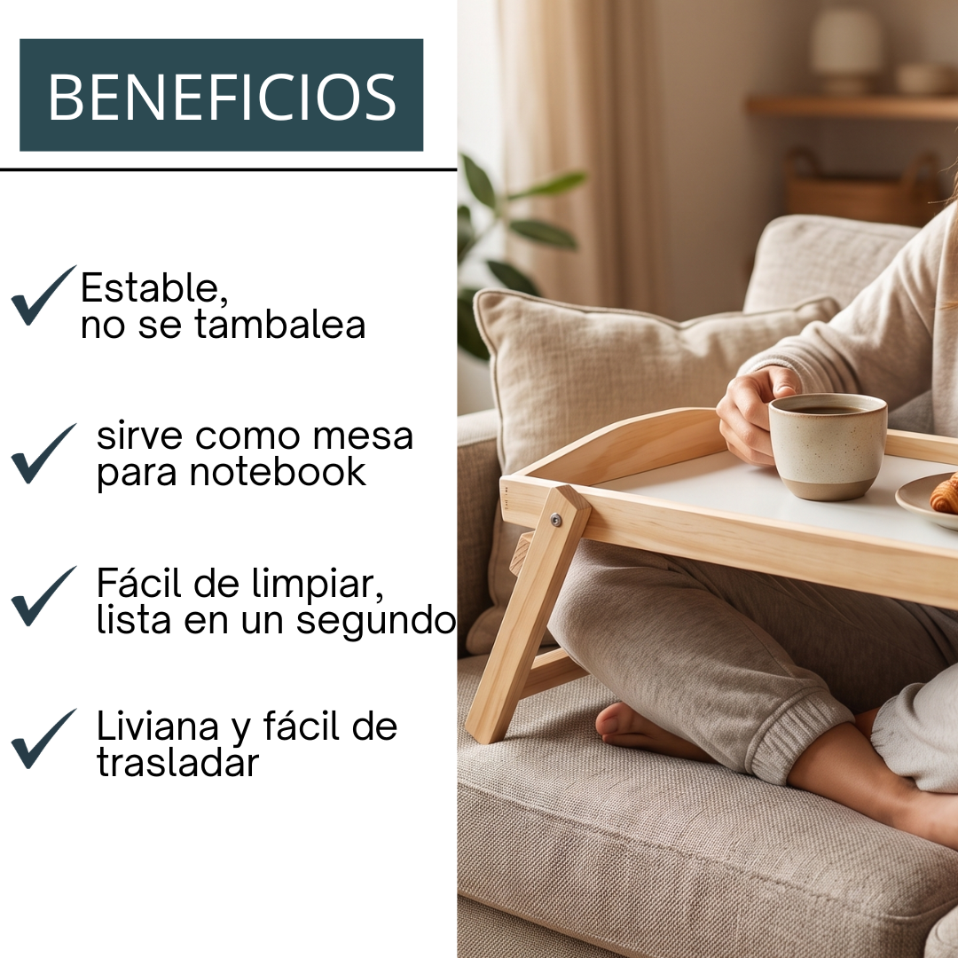 Bandeja Desayuno de Madera Plegable, Firme y Segura